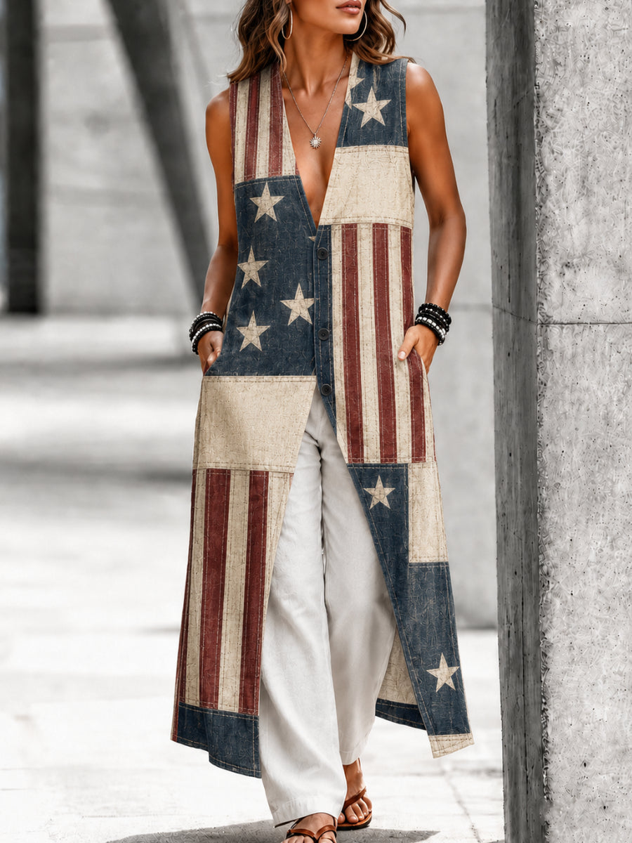 Casual Sleeveless American Style Button Shirt
